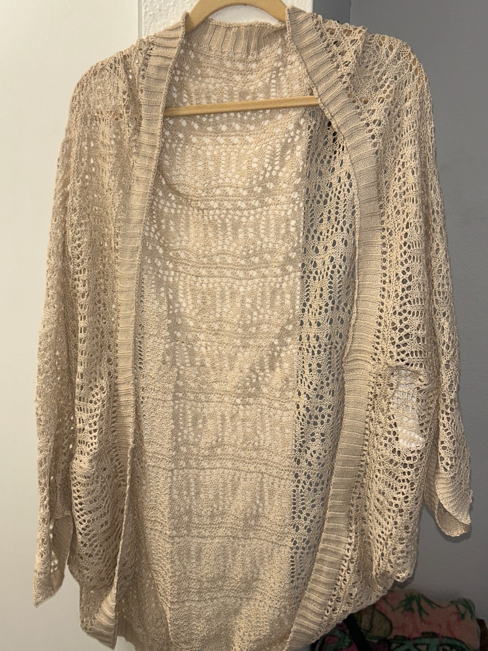 Open-Knit Lightweight Beige Cardigan